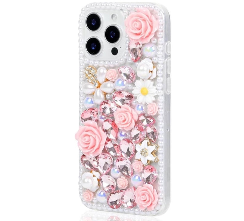 Luxury Crystal Rhinestone Shiny Flowers Pearl Protective Cover Case