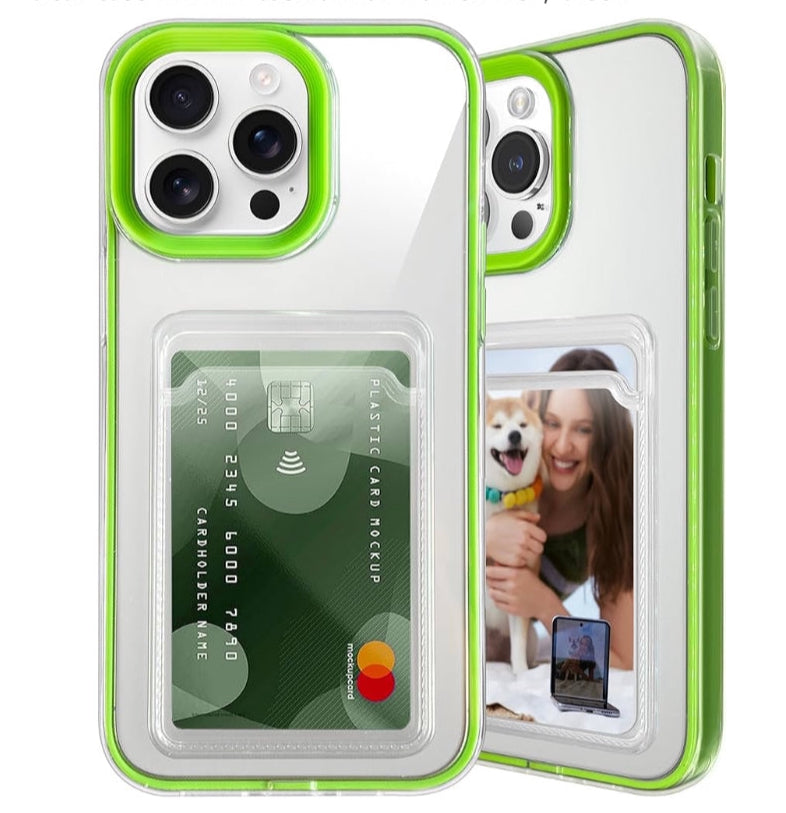 Credit Card Holder ID Card Slot Anti-Yellowing Clear Case with Air Cushion, Green