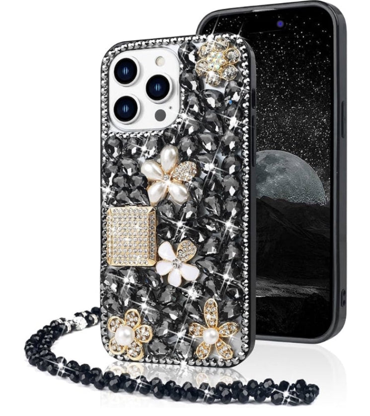 Glitter Sparkle Case Shiny Gemstone and Flower