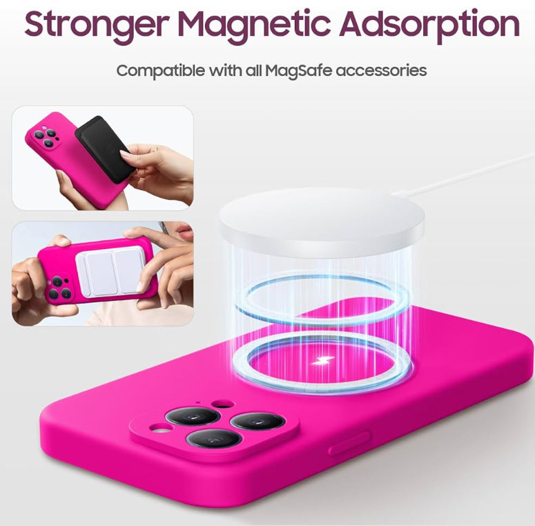 Full Camera Protection, Silicone Shockproof Protective Slim Phone Case 6.7", Hot Pink