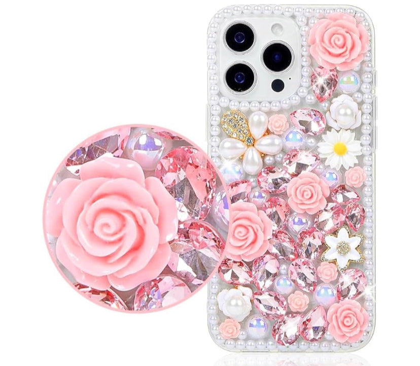 Luxury Crystal Rhinestone Shiny Flowers Pearl Protective Cover Case