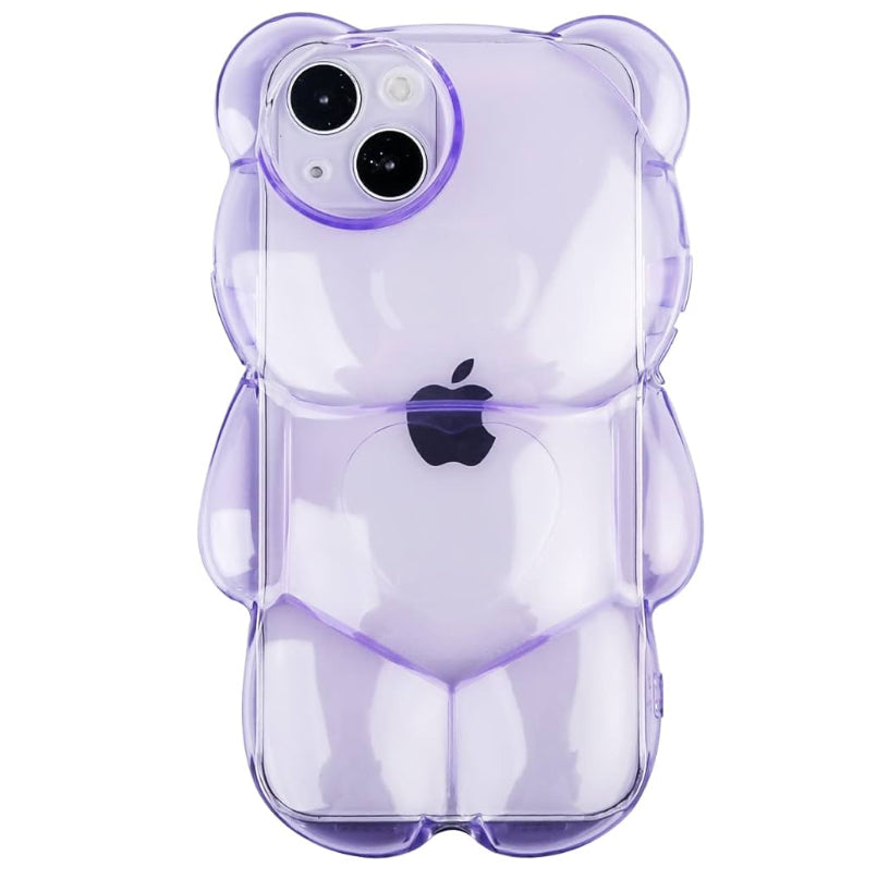 Cute 3D Clear Purple Bear Case