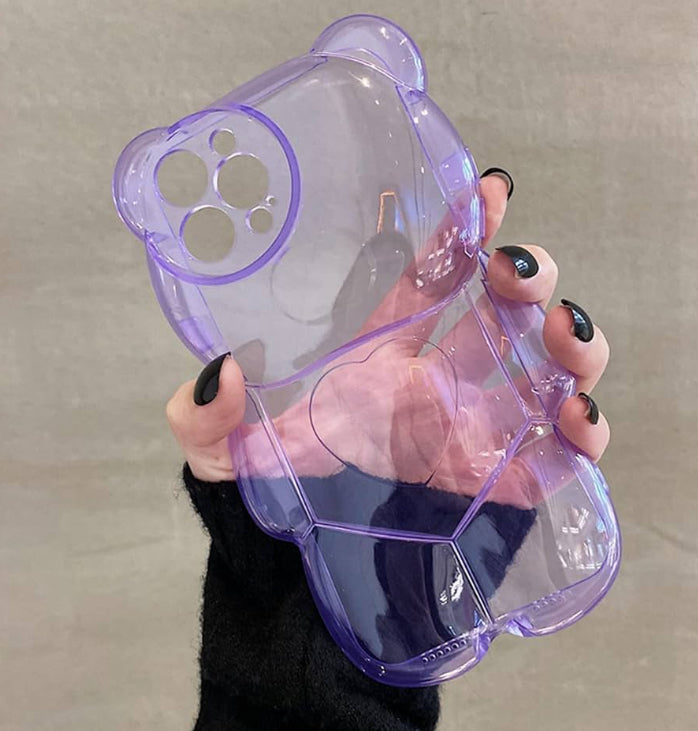 Cute 3D Clear Purple Bear Case