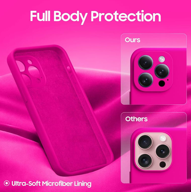 Full Camera Protection, Silicone Shockproof Protective Slim Phone Case 6.7", Hot Pink