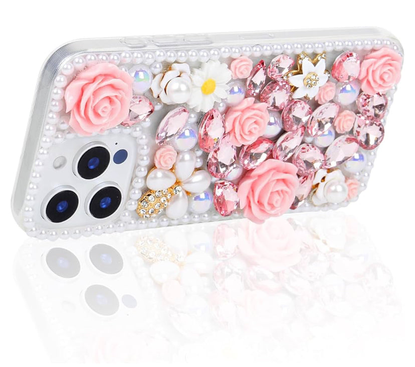 Luxury Crystal Rhinestone Shiny Flowers Pearl Protective Cover Case