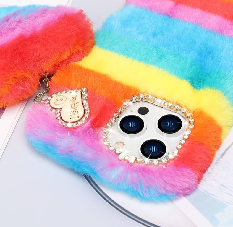 Cute Love Heart Fuzzy Colorful Ball Pendant