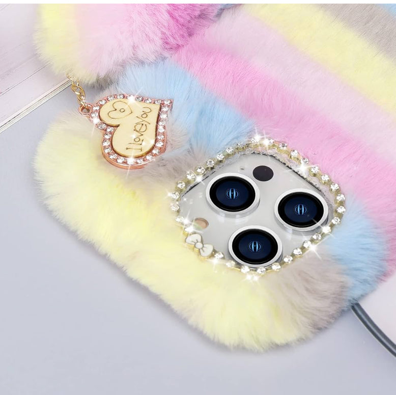 Cute Love Heart Fuzzy Colorful Ball Pendant