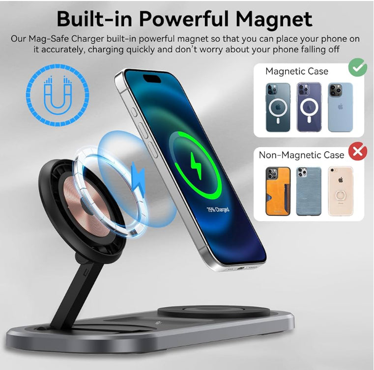 3 in 1 Wireless Charger for iPhone, Foldable Charging Station