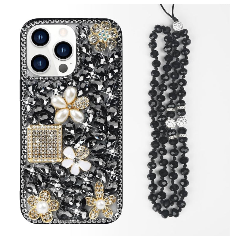 Glitter Sparkle Case Shiny Gemstone and Flower