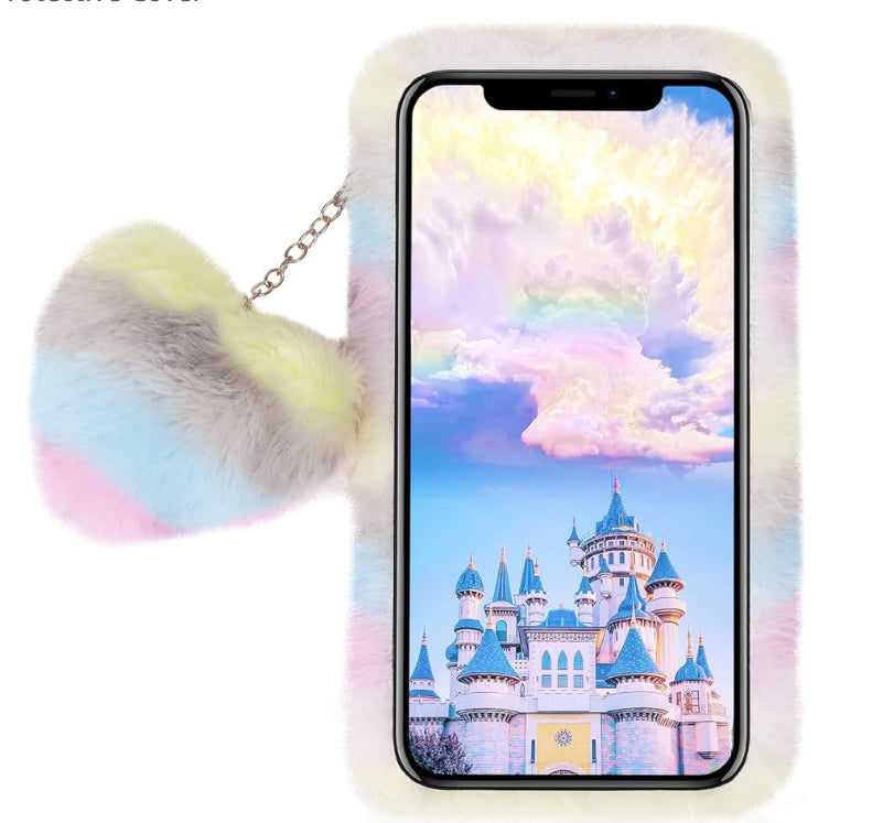 Cute Love Heart Fuzzy Colorful Ball Pendant