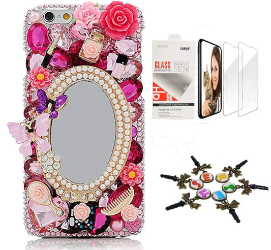 Mirror Butterfly Cosmetics Flowers Design Cover with Screen Protector